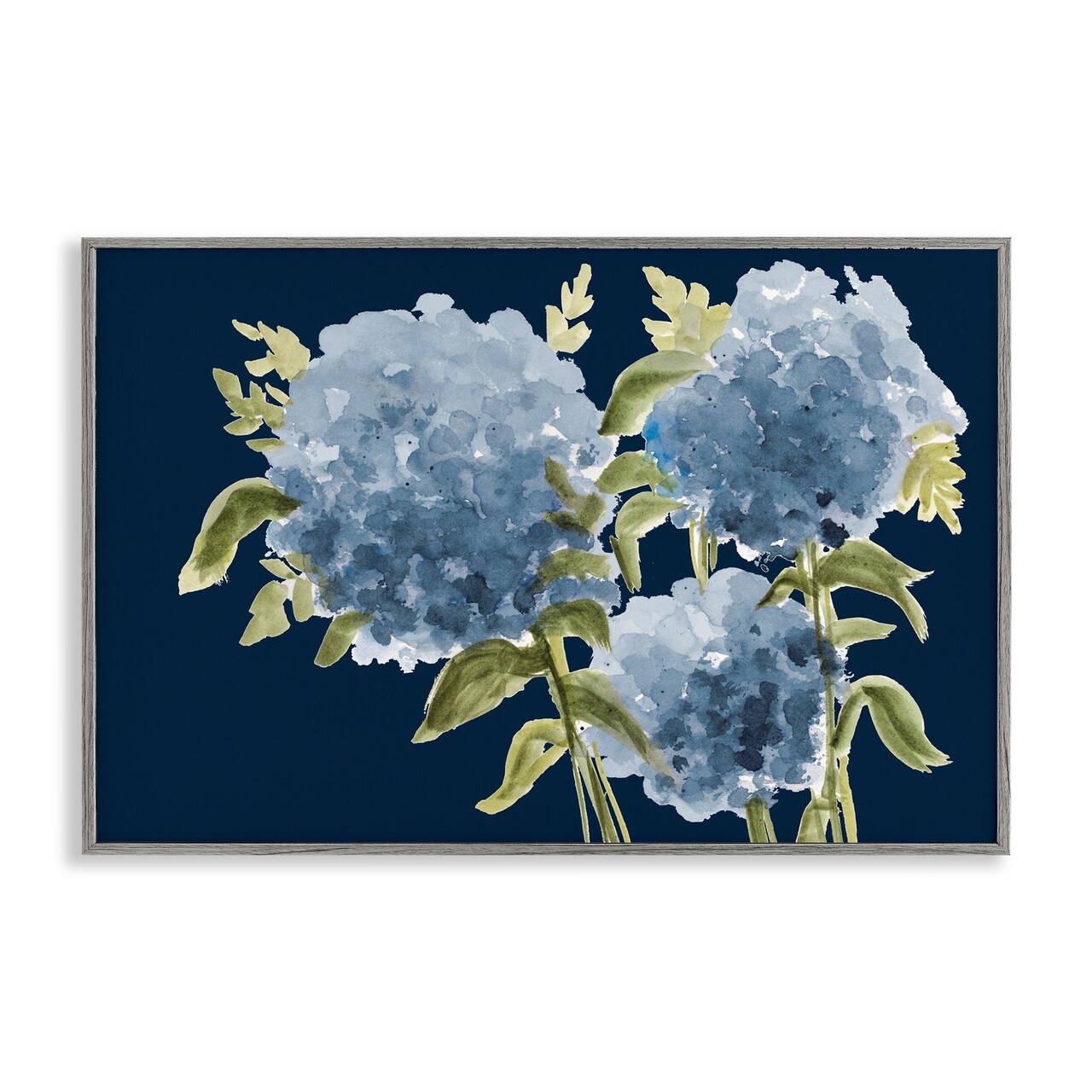 Stupell Industries Blue Hydrangeas on Indigo Framed Giclee, design by Janice Gaynor